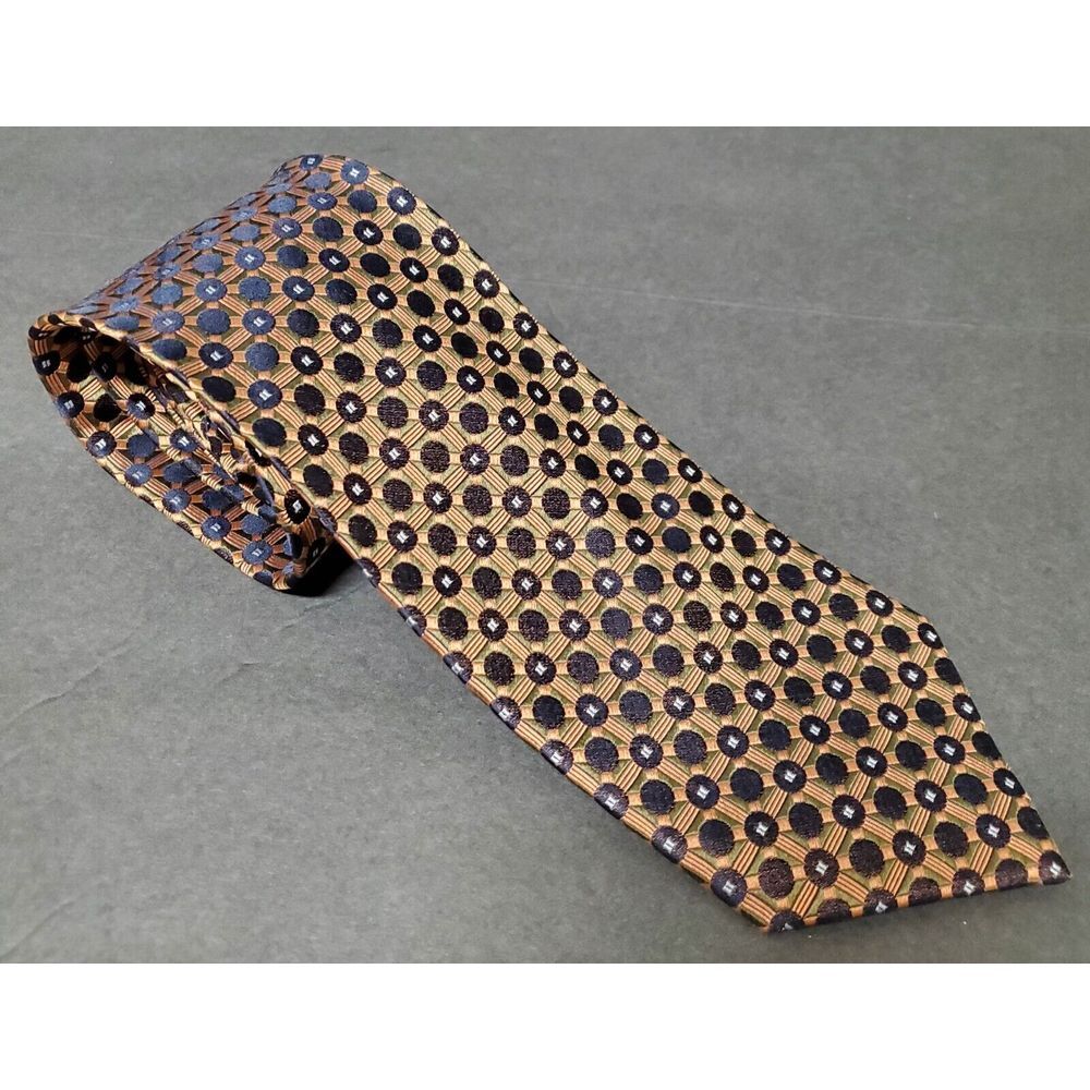 Daniel Gray Men's Silk Tie Geometric Circle Stripes Dashes Navy, Peach, Olive